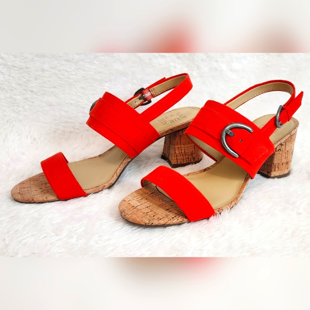 Red-Orange Cork Heel Sandal Size 8